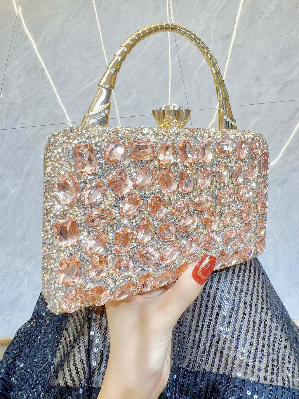 New Cross-border Banquet Handbag Women's Handheld Crossbody Bag Shoulder High-end Small Bag Full Diamond Shiny Evening Bag