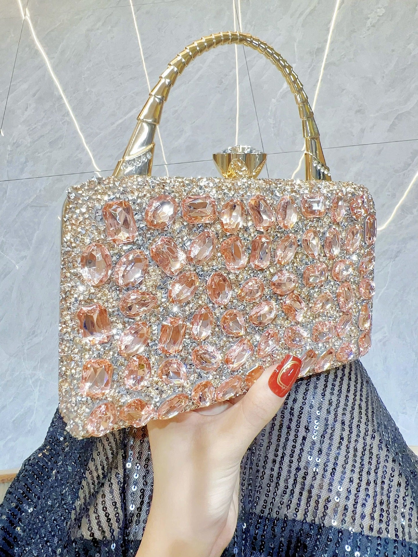 New Cross-border Banquet Handbag Women's Handheld Crossbody Bag Shoulder High-end Small Bag Full Diamond Shiny Evening Bag