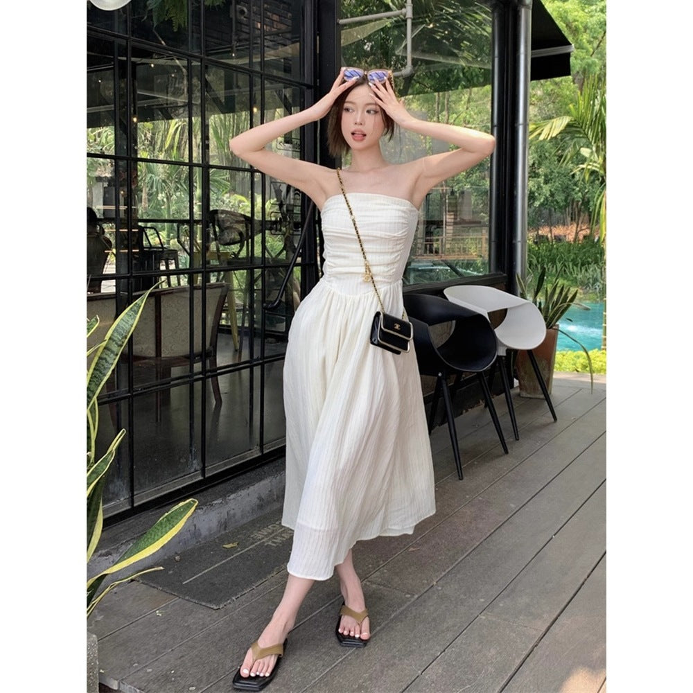 French-Style Off-Shoulder Dress for Women, Summer Spicy Girl Pure Desire Dress, Petite Figure-Flattering Waist-Cinching Elegant Long Dress