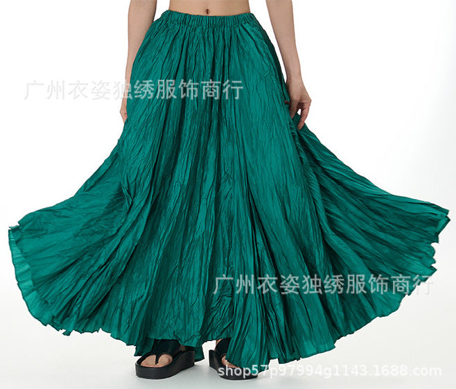 Amazon European and American Style Simple Crinkled Midi Skirt 2026 Summer New Fashion Brand Women's Clothing Trendy Versatile Oversized Flared Skirt