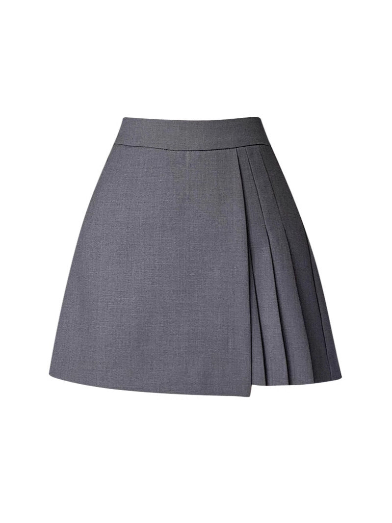American Style Irregular Wide-leg Suit Shorts Women's Spring and Summer New High Waist Slimming Spice Girl A- line Pleated Skirt Pants
