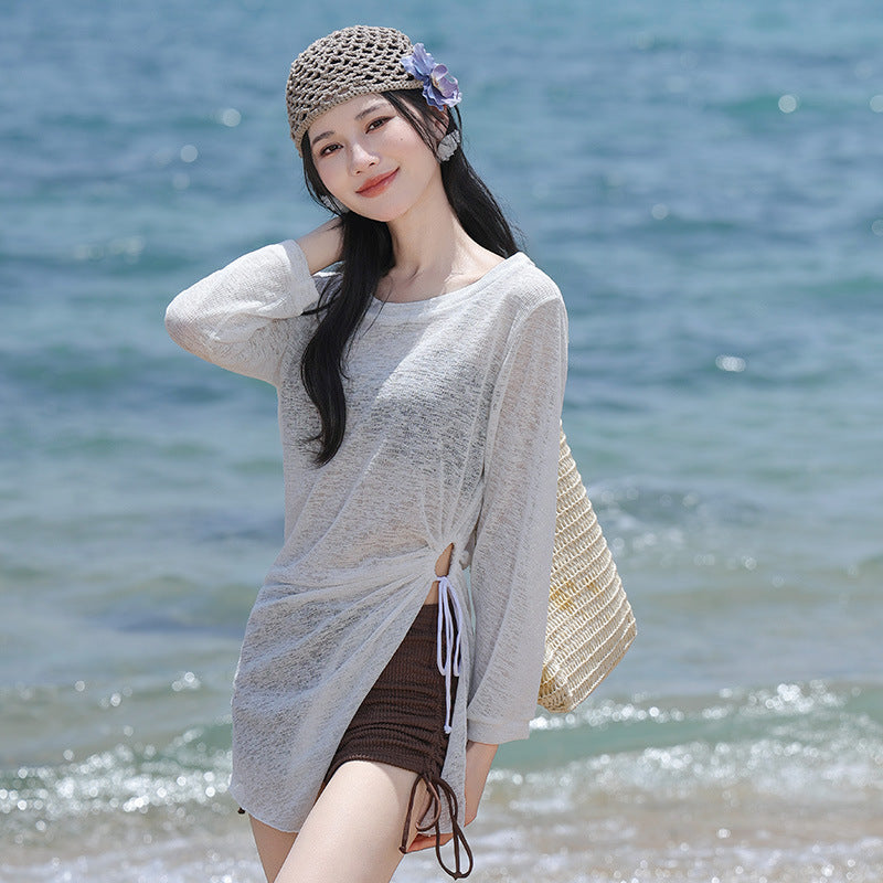Swimsuit, Feminine Bikini, Fat Mm, Covering the Flesh, Slimming Look, High-Waisted Split Three-Piece Blouse, Long-Sleeved Hot Spring Vacation