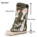 Boots Women's New Retro Flat Graffiti Middle Boots Sexy Trend plus size Foreign Trade Fashion Piled Boots Trendy Cross-border