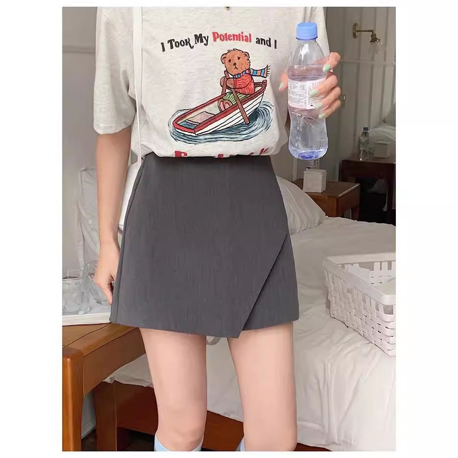 Black High-Waisted Mini Skirt for Women 2024 New Spring/Summer Style with Slit, A-Line, Bodycon Shorts
