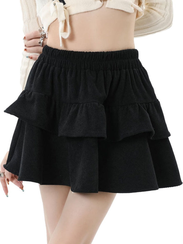 Corduroy Skirt Women's Autumn and Winter Cake Skirt Black Short Skirt 2024 New A-Line Skirt Tutu Skirt High Waist Umbrella Skirt