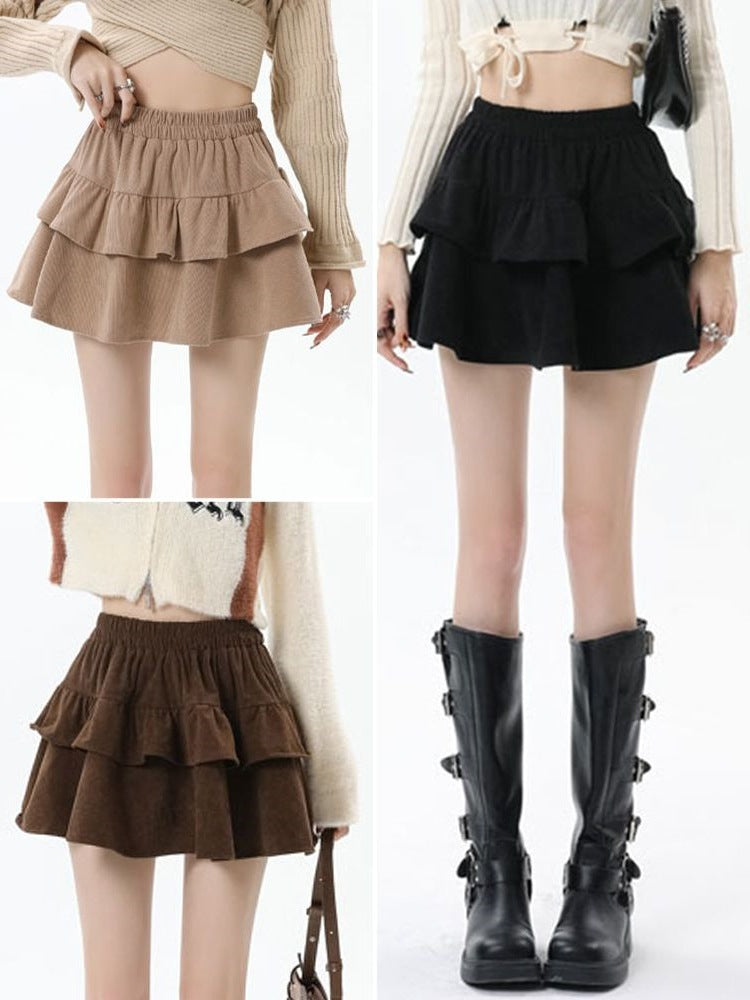 Corduroy Skirt Women's Autumn and Winter Cake Skirt Black Short Skirt 2024 New A-Line Skirt Tutu Skirt High Waist Umbrella Skirt