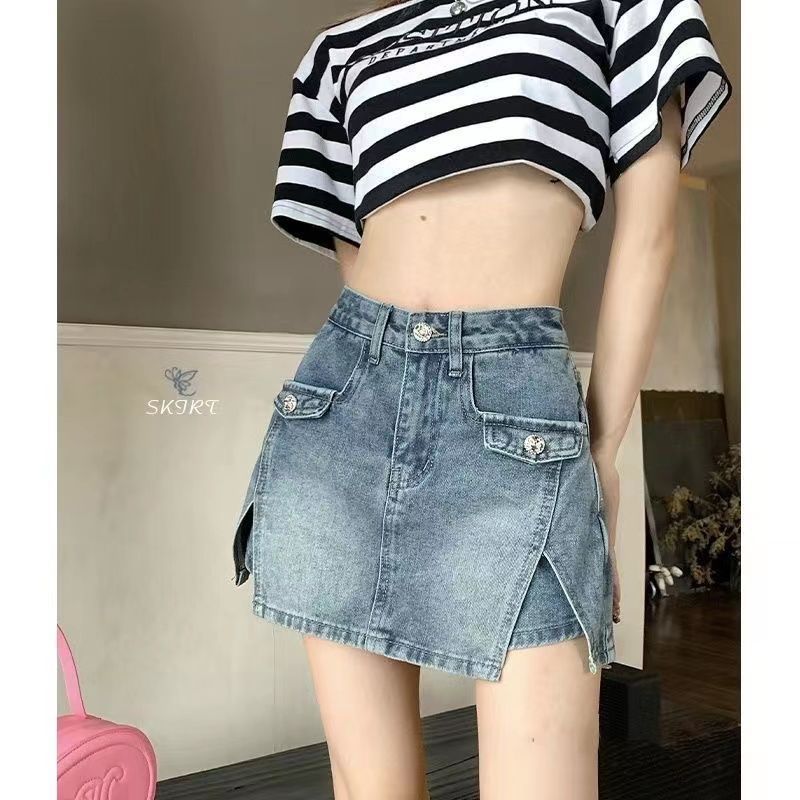 Short Skirt for Women 2024 High-Waisted Slimming Hip-Hugging Slit Skirt Pants Suit A-Line Shorts Skirt Denim Sexy Hot Girl