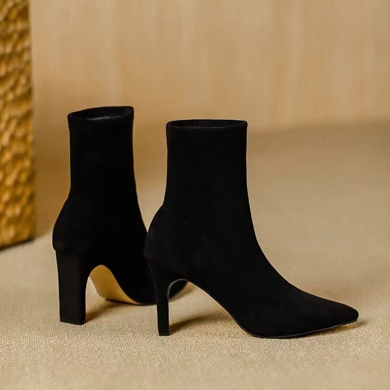2025 Autumn and Winter New Arrivals Black Over-The-Knee Boots for Petite Riders Thickened Elastic Long Boots Maillard